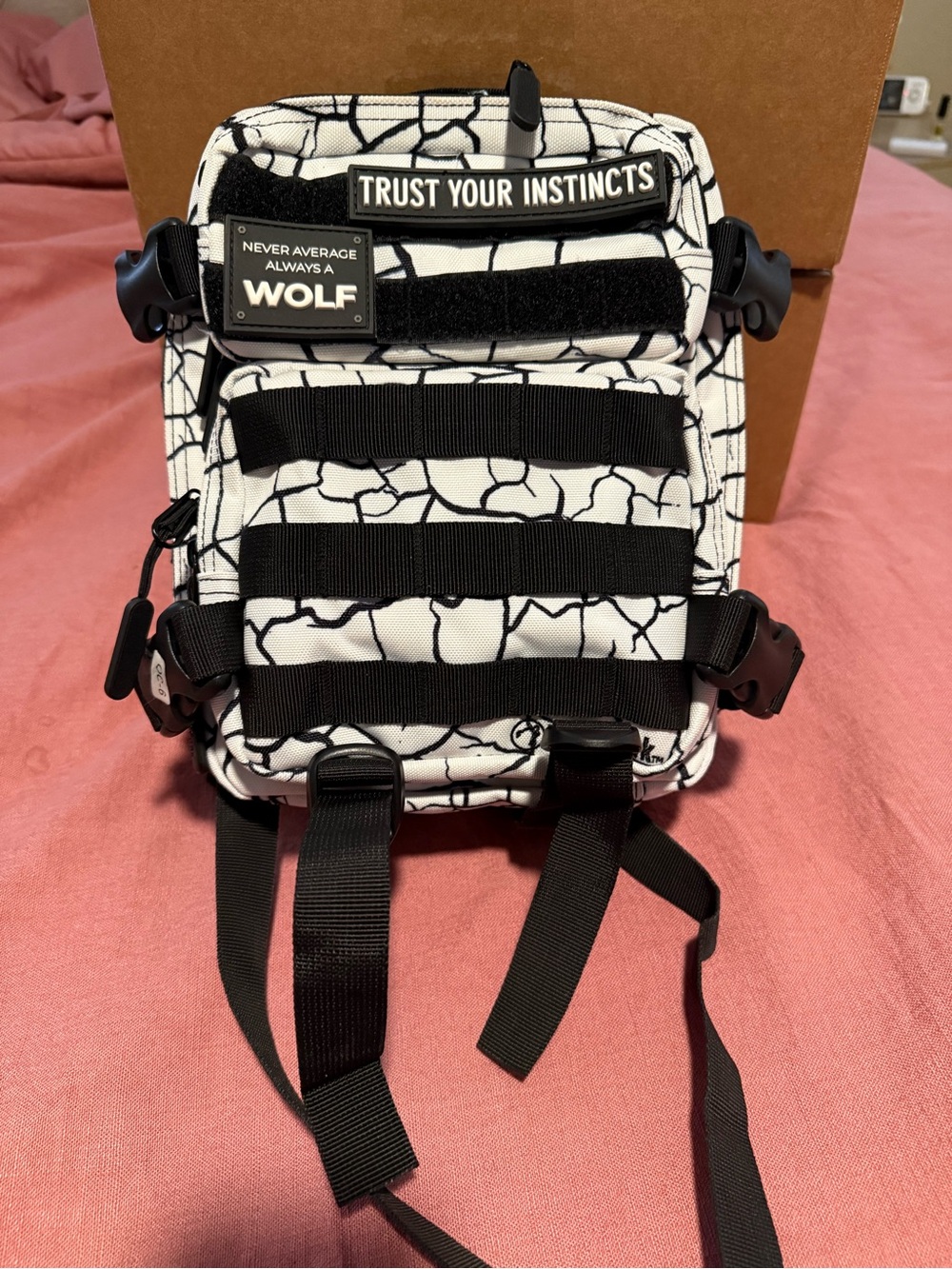 WOLF Trust Your Instincts Black & White Crackle Mini Backpack